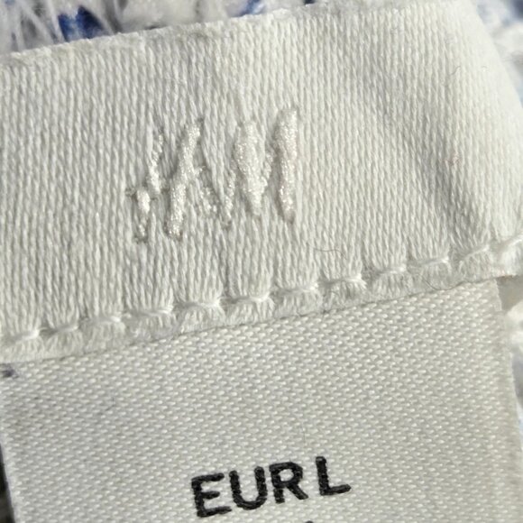 H&M White w/Blue Floral Print Removable Spaghetti Strap Smocked Top Dress Large - Picture 7 of 10